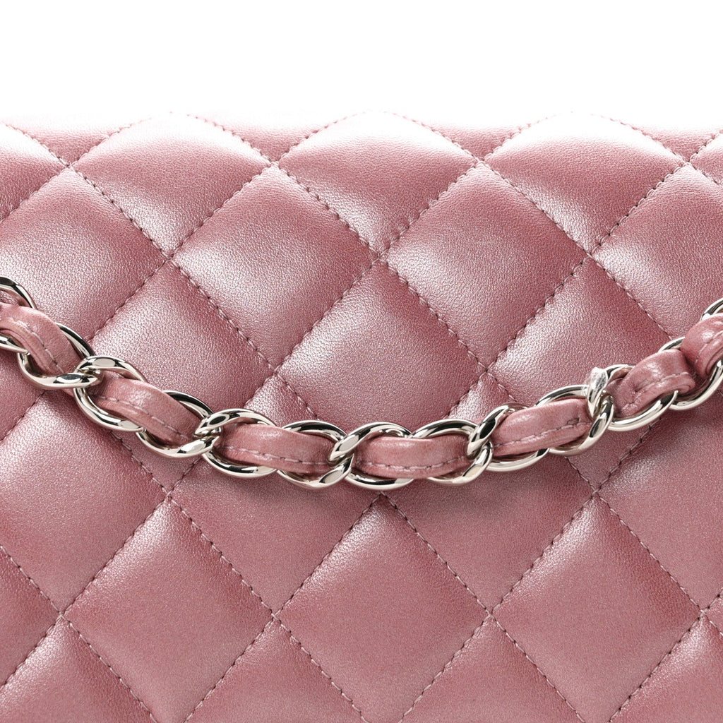 Iridescent Lambskin Quilted Jumbo Double Flap Light Purple