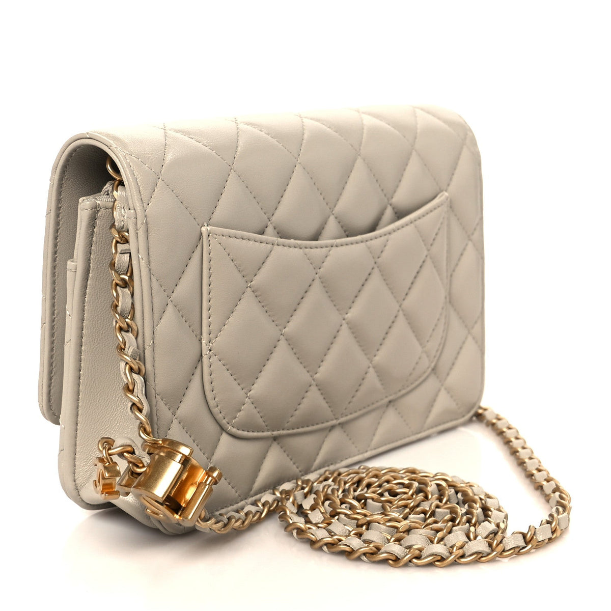 Lambskin Quilted CC Wallet on Chain WOC Light Beige