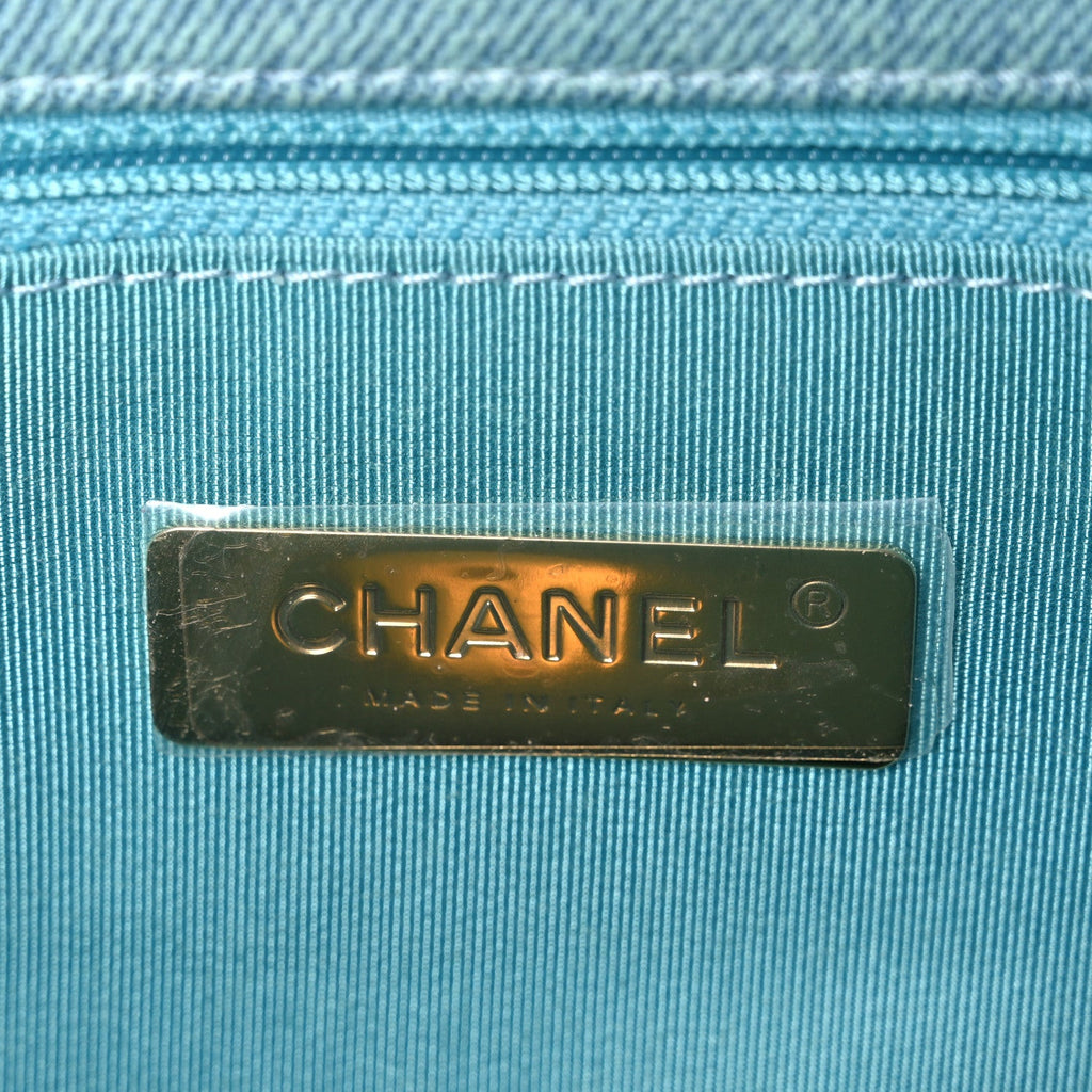 Denim Quilted Medium Chanel 19 Flap Neon Blue
