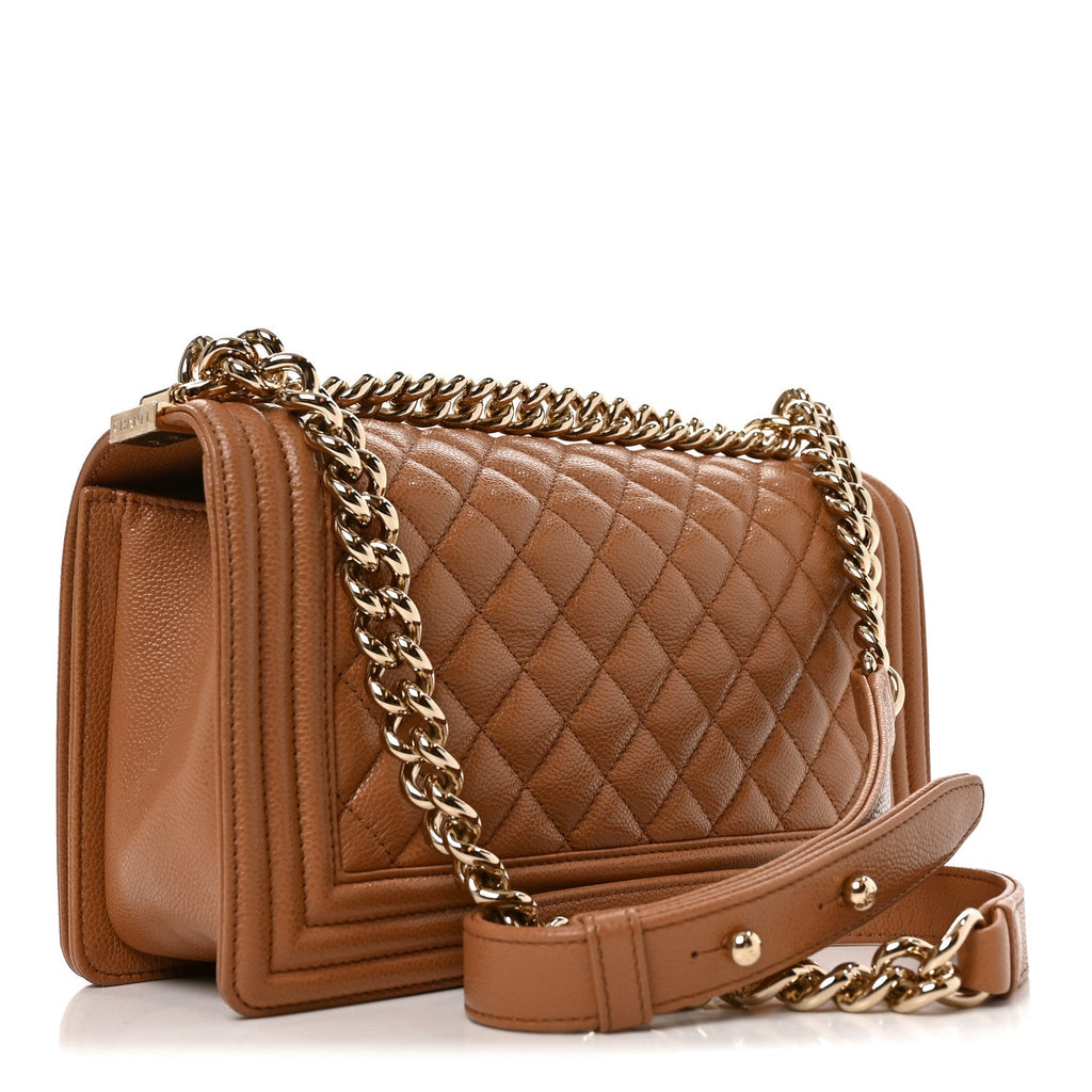 Caviar Quilted Medium Boy Flap Brown