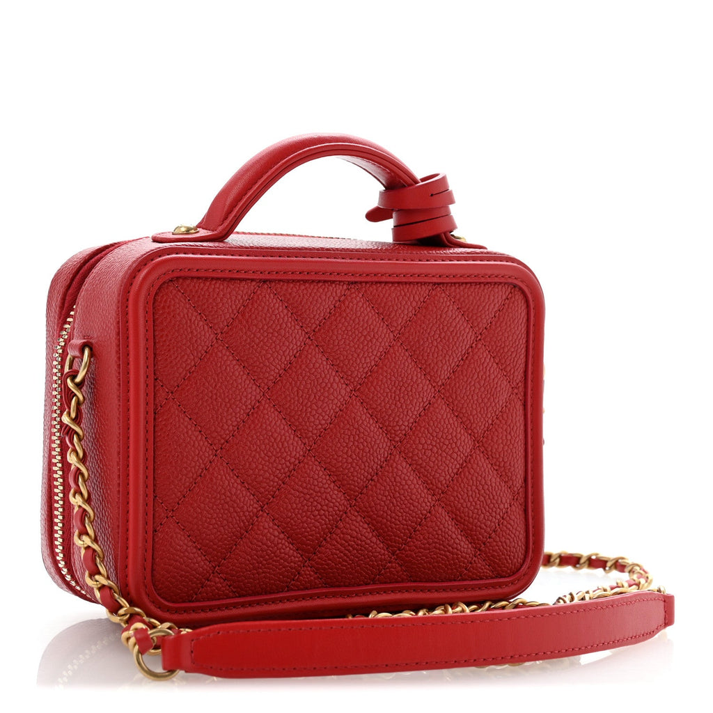 Caviar Quilted Small CC Filigree Vanity Case Red