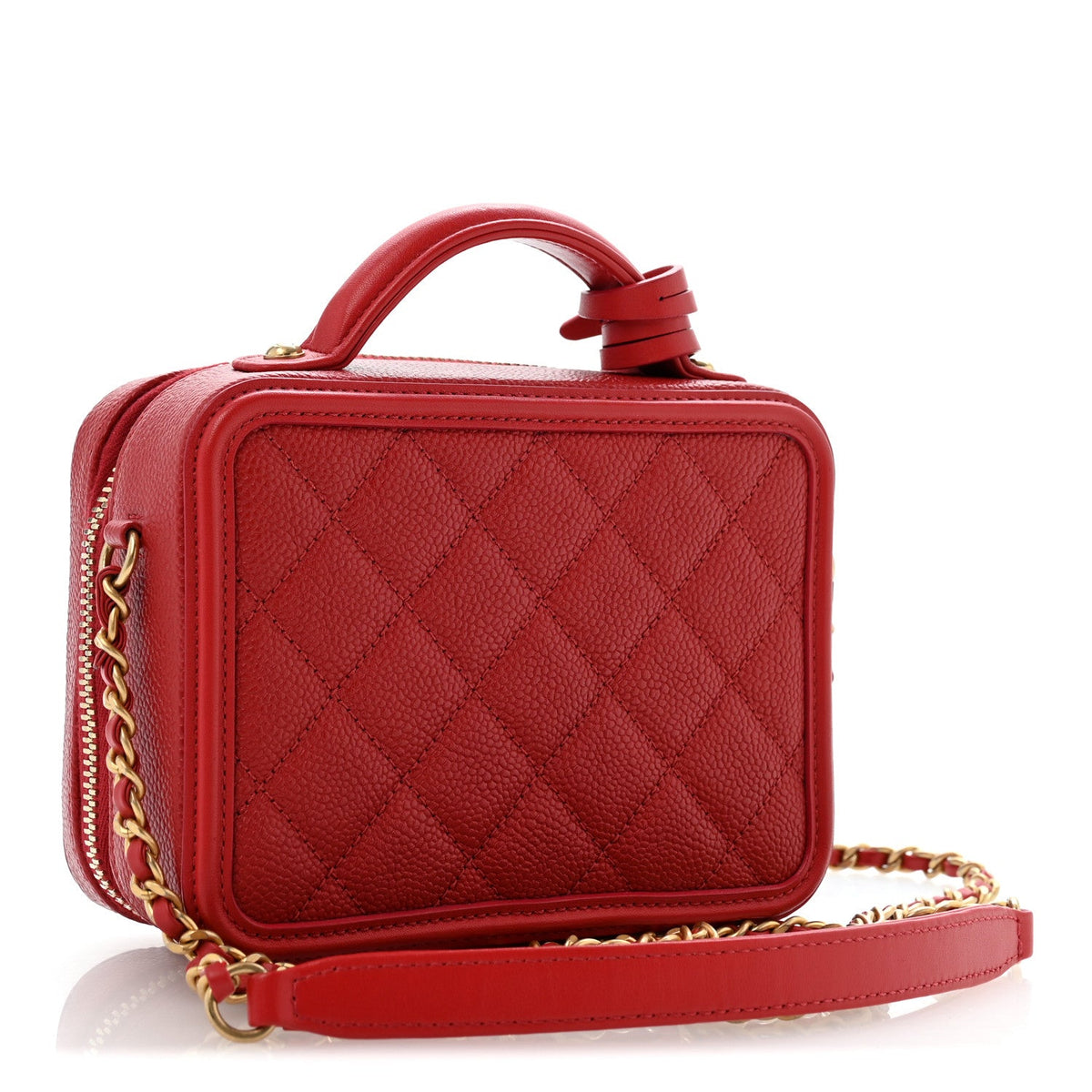 Caviar Quilted Small CC Filigree Vanity Case Red