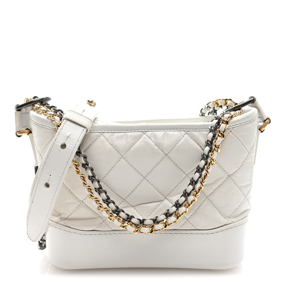 Aged Calfskin Quilted Small Gabrielle Hobo White
