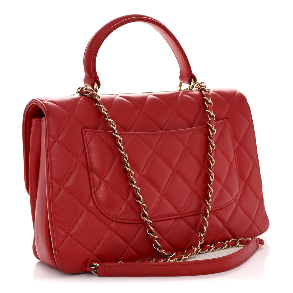Lambskin Quilted Medium Trendy CC Flap Dual Handle Bag Red