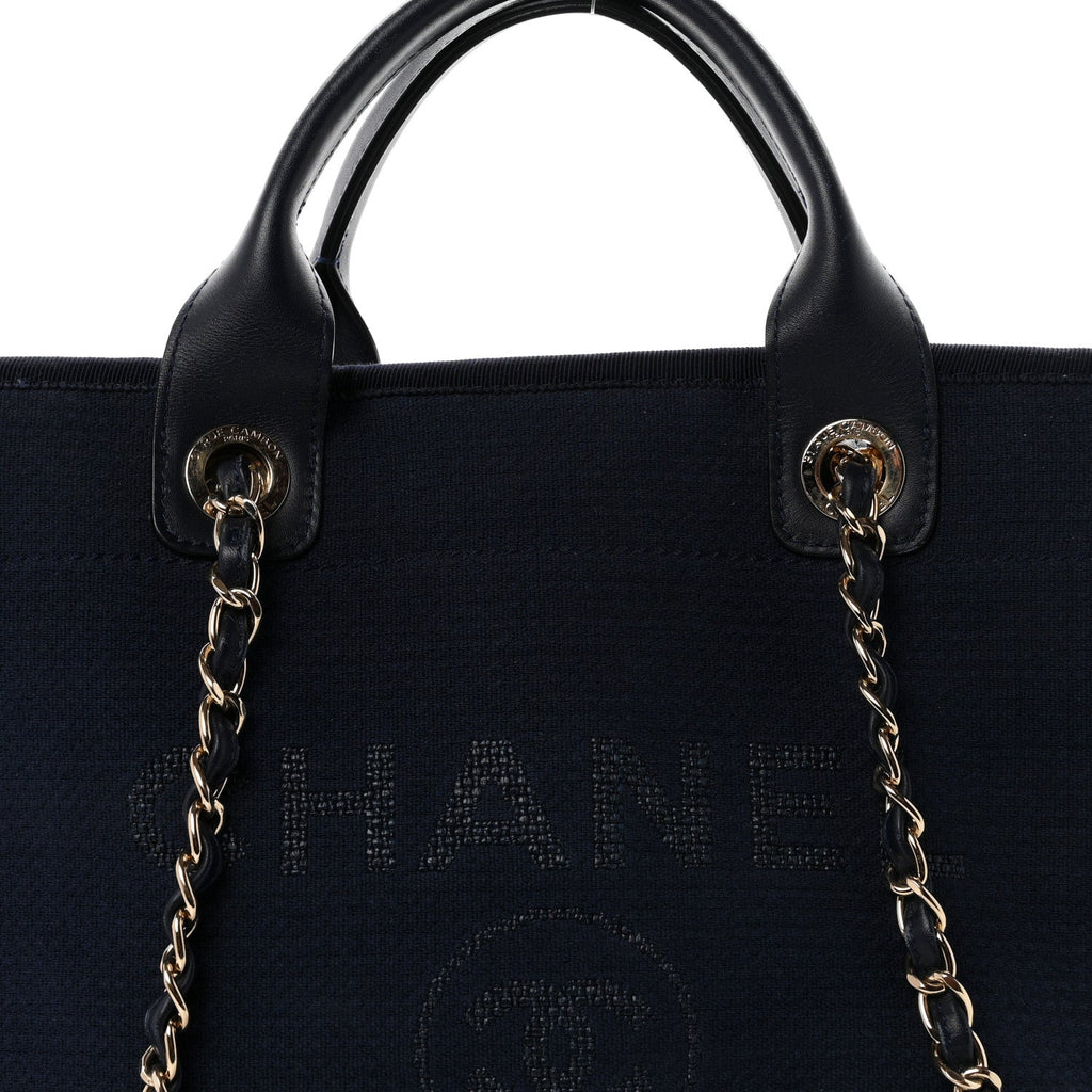 Mixed Fibers Calfskin Medium Deauville Tote Navy Blue