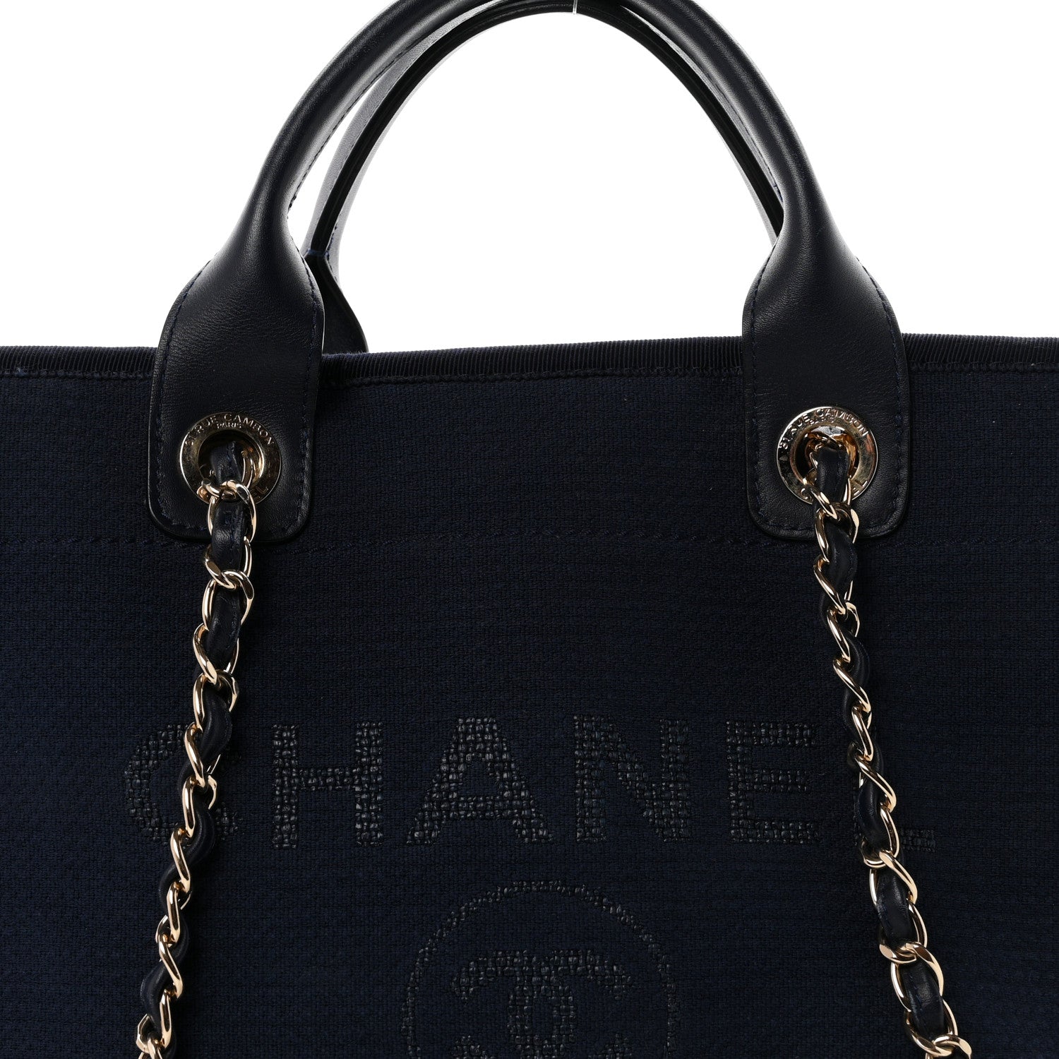 Mixed Fibers Calfskin Medium Deauville Tote Navy Blue