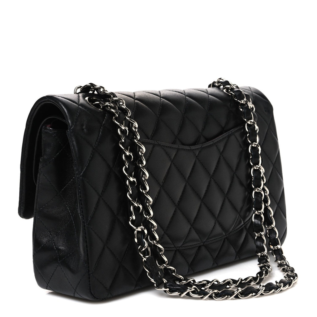 Lambskin Quilted Medium Double Flap Black