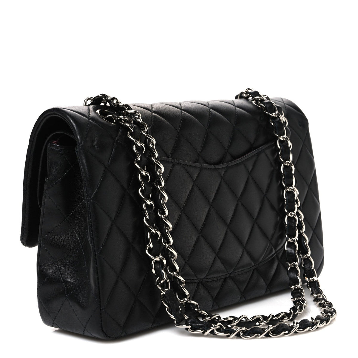 Lambskin Quilted Medium Double Flap Black