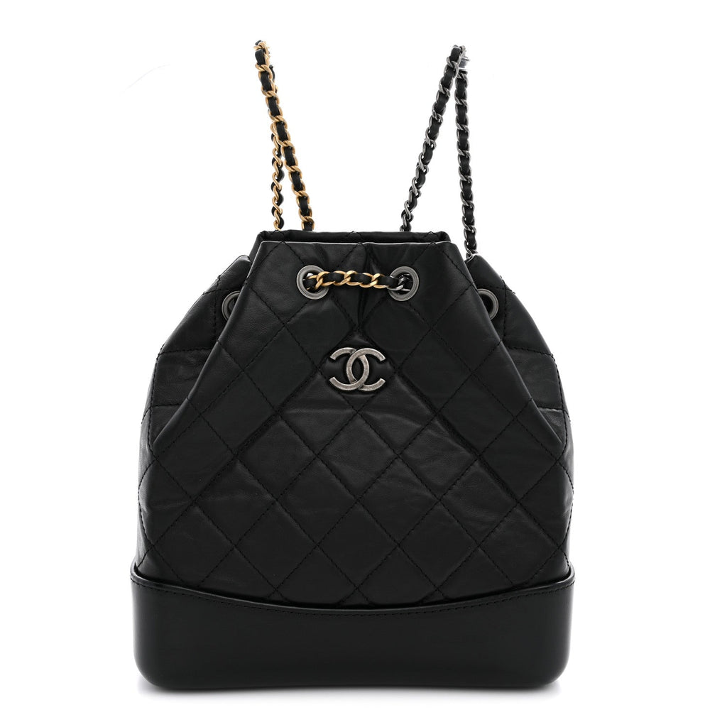 Aged Calfskin Quilted Small Gabrielle Backpack Black