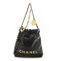 Shiny Calfskin Quilted Pearl CC Chain Mini Chanel 22 Black