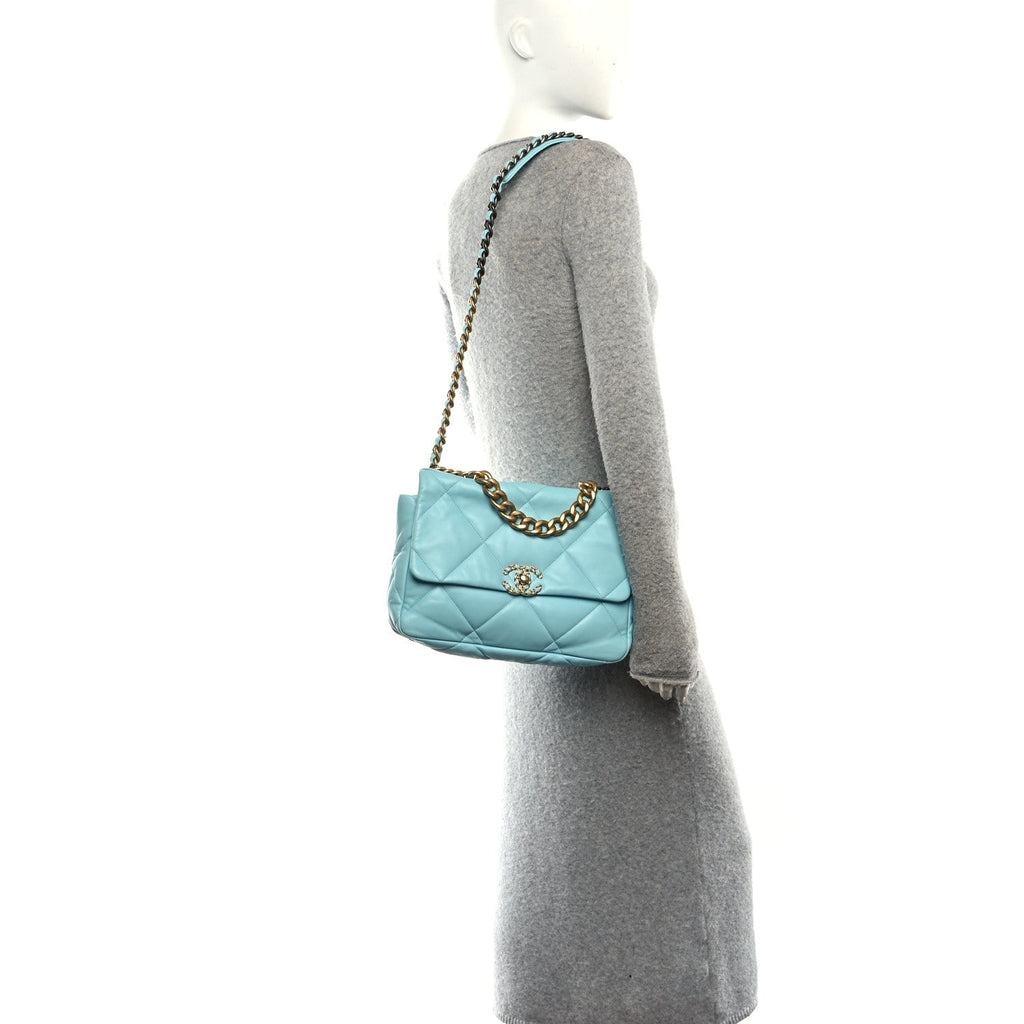 Lambskin Quilted Large Chanel 19 Flap Light Blue