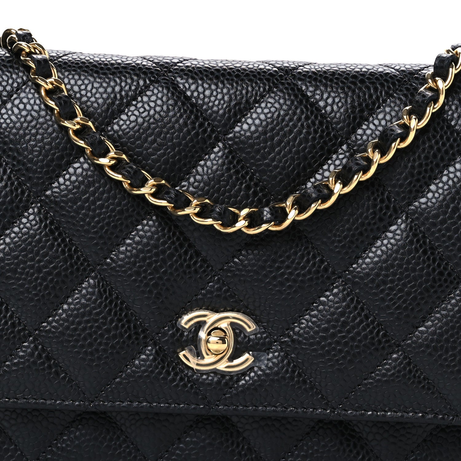 Caviar Quilted CC Turnlock Wallet On Chain WOC Black