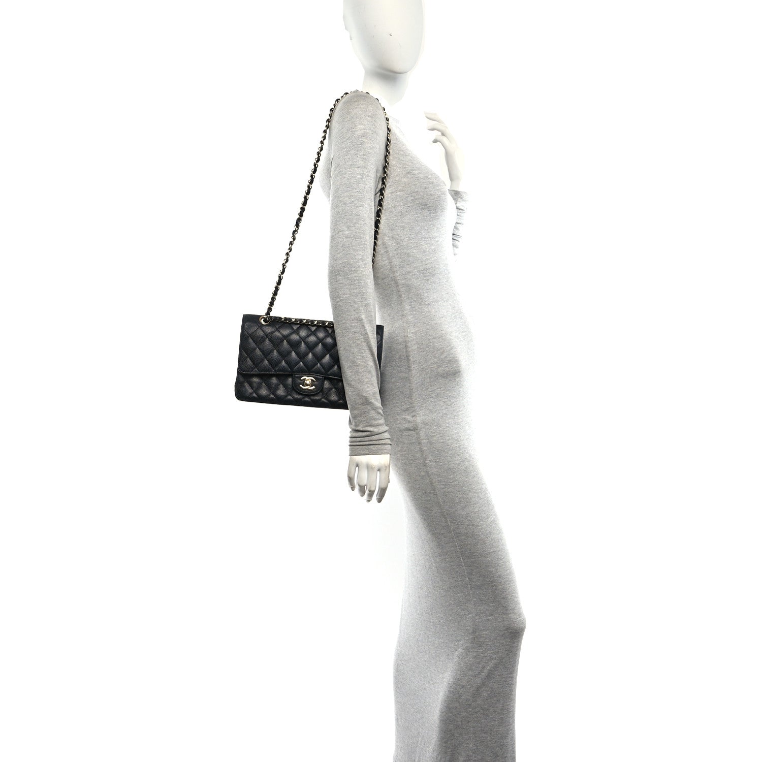 Caviar Quilted Medium Double Flap Black