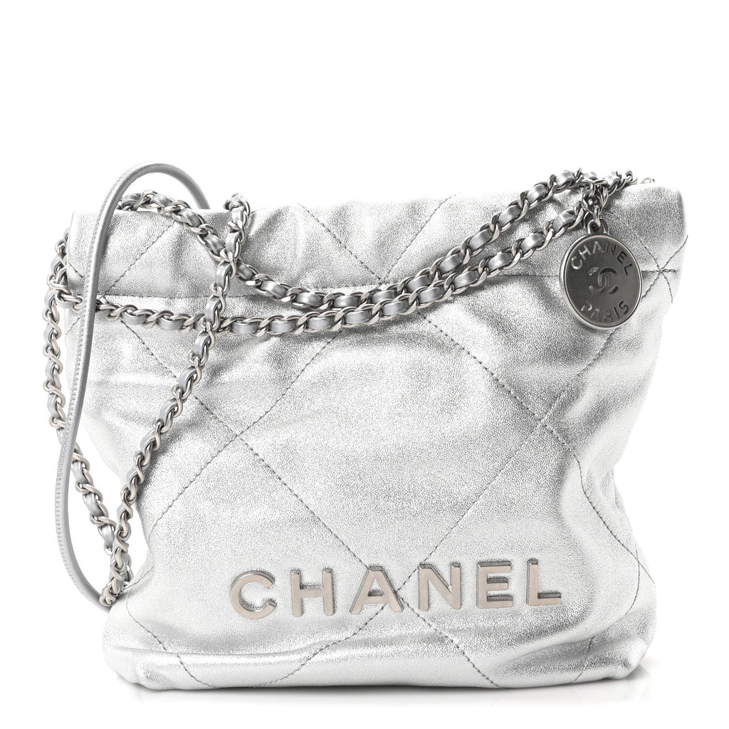 Metallic Lambskin Quilted Mini Chanel 22 Silvery
