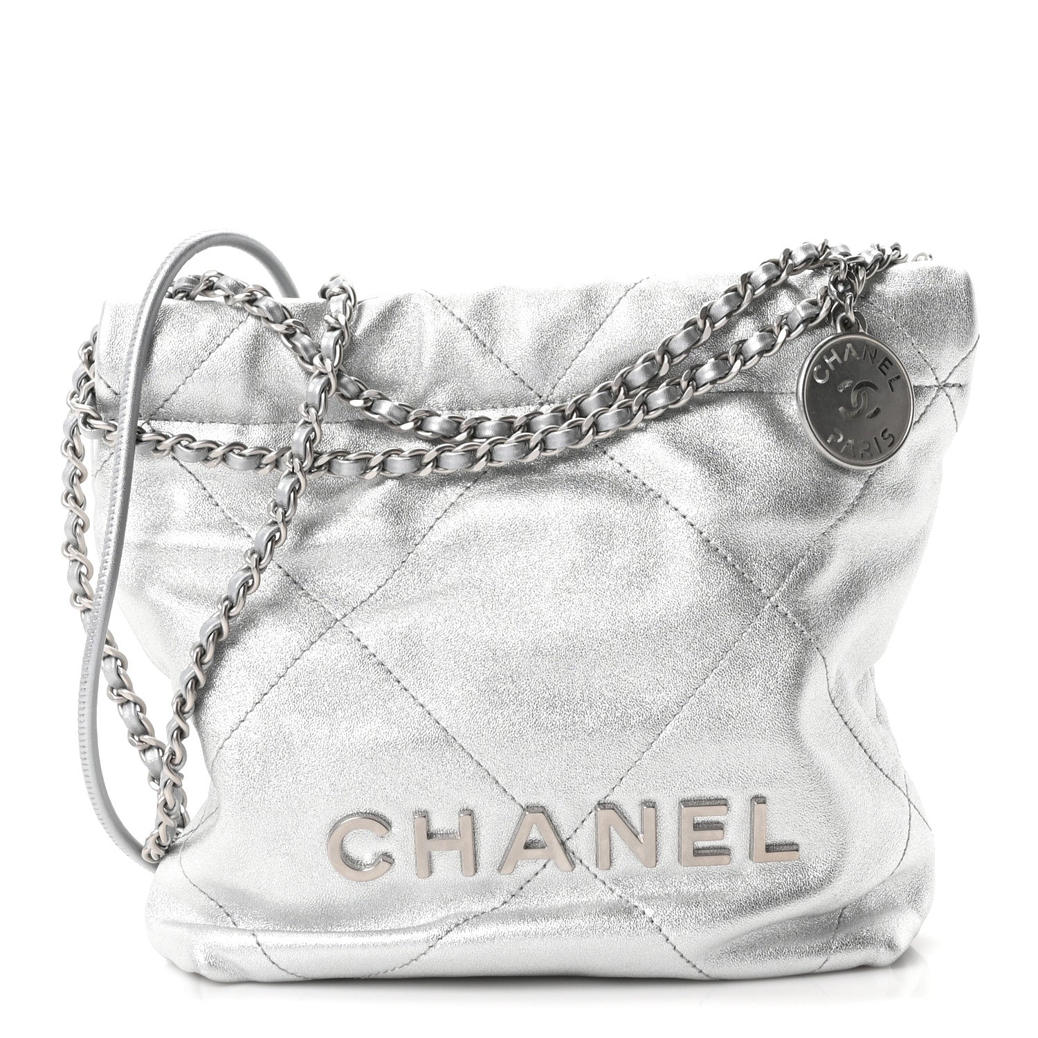Metallic Lambskin Quilted Mini Chanel 22 Silvery