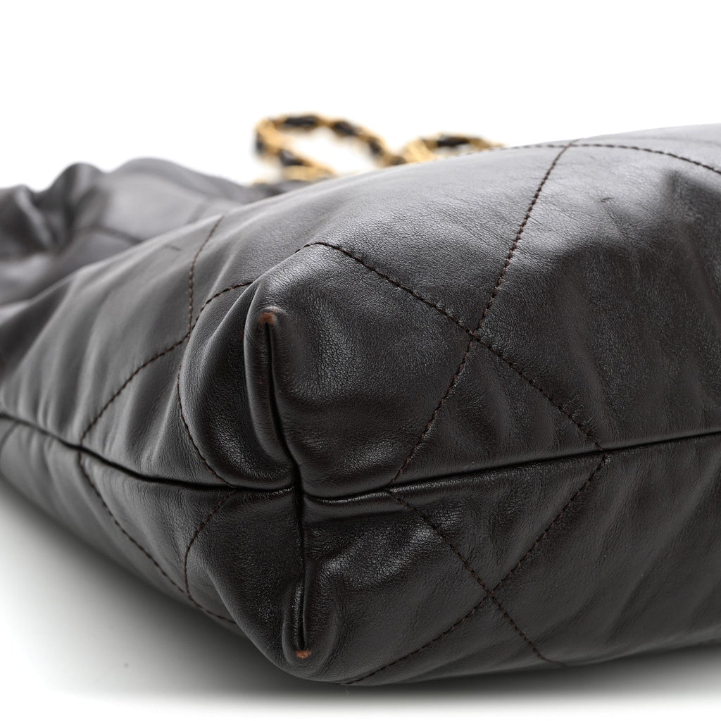 Shiny Calfskin Quilted Small Chanel 22 Dark Brown
