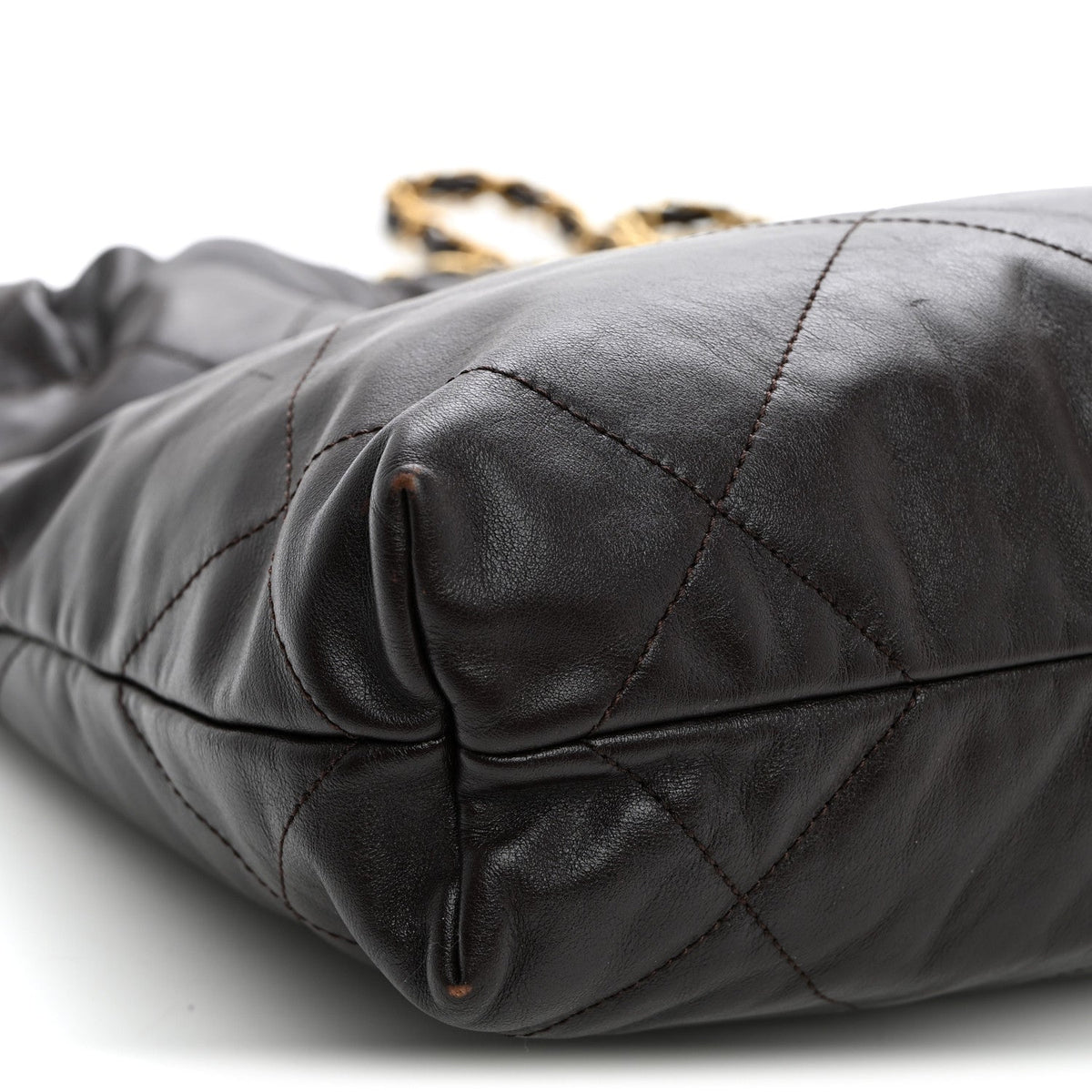 Shiny Calfskin Quilted Small Chanel 22 Dark Brown