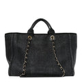 Mixed Fibers Calfskin Striped Medium Deauville Tote Black