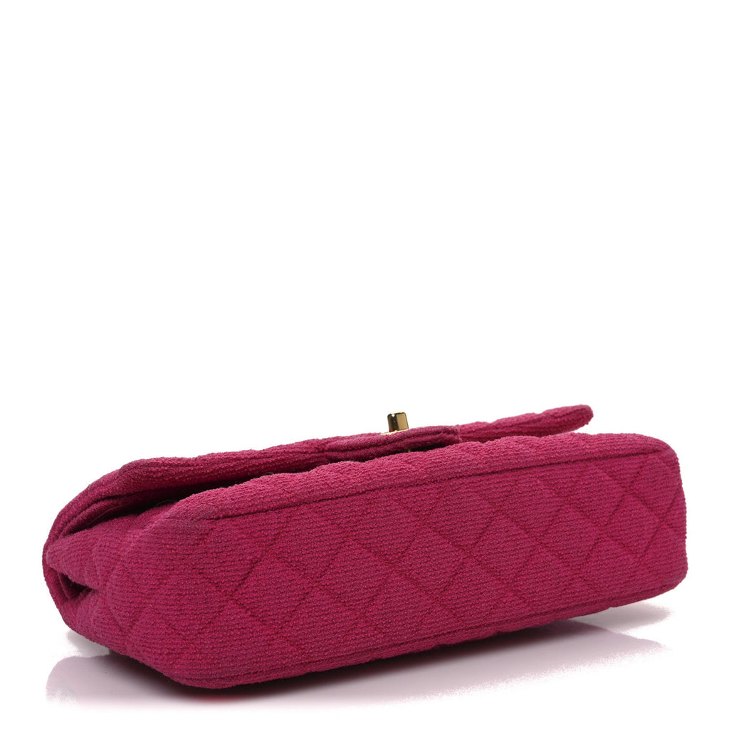 Tweed Quilted Medium Double Flap Fuchsia