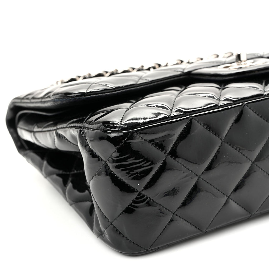 Patent Quilted Jumbo Double Flap Black