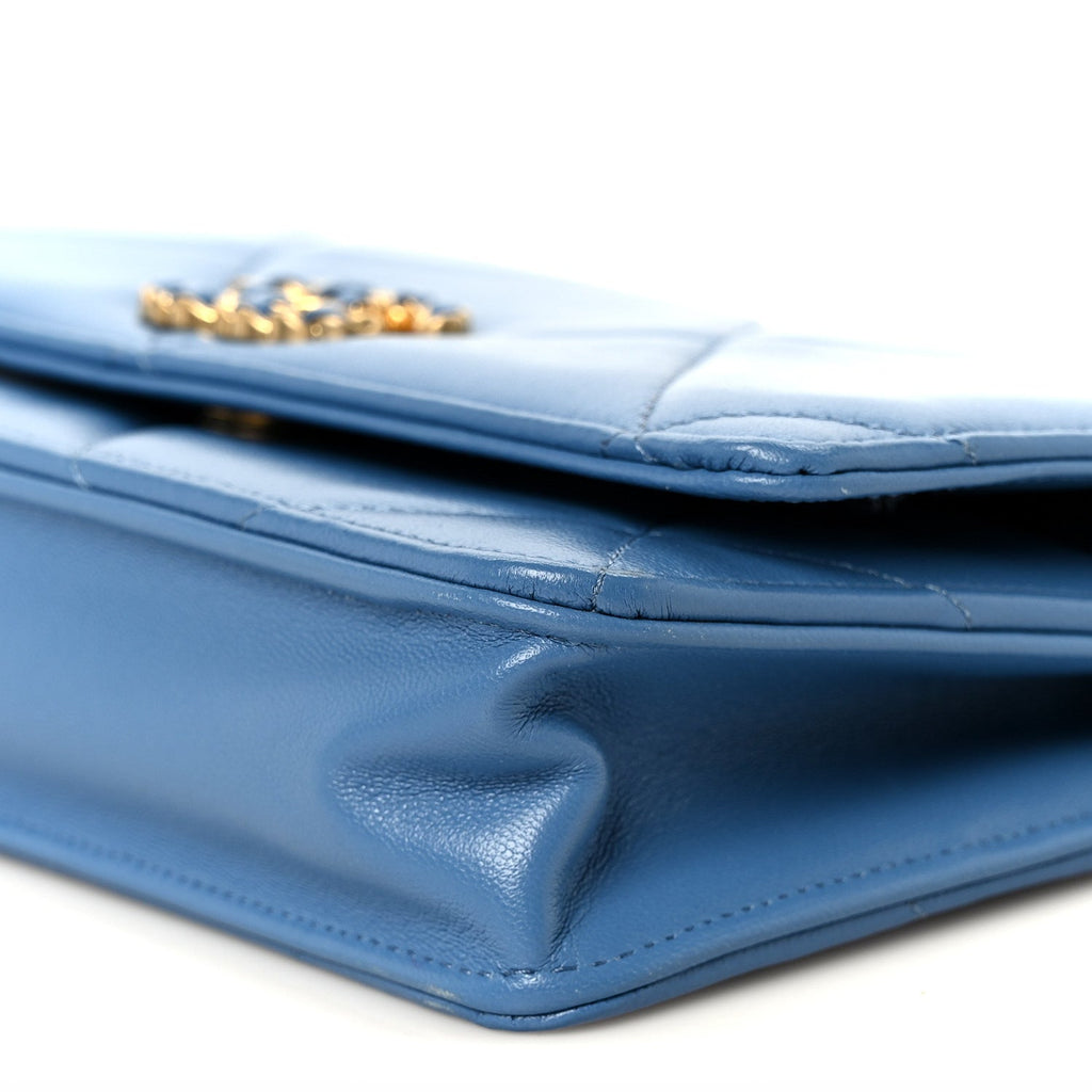 Lambskin Quilted Chanel 19 Wallet On Chain WOC Blue