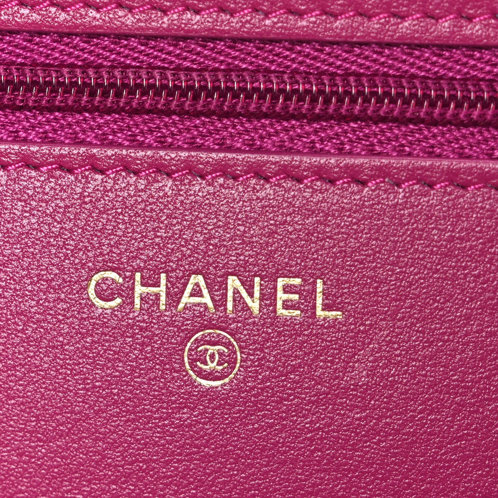Tweed Quilted Wallet On Chain WOC Fuchsia Purple