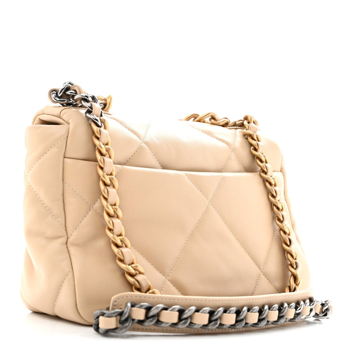 Lambskin Quilted Medium Chanel 19 Flap Beige