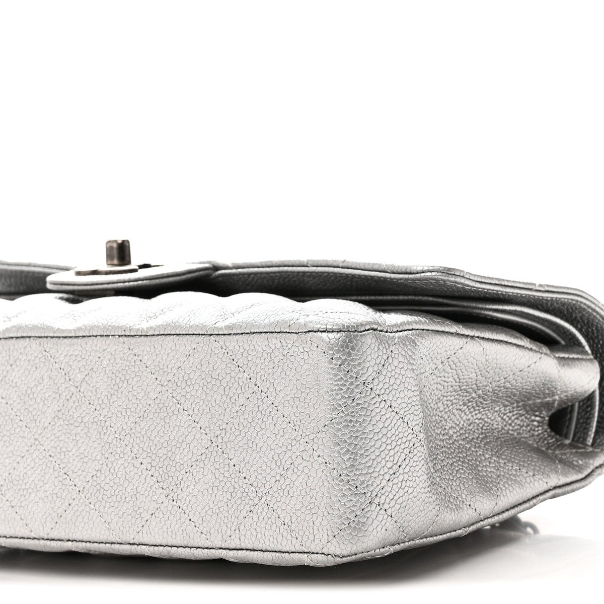 Metallic Caviar Quilted Medium Double Flap Silvery