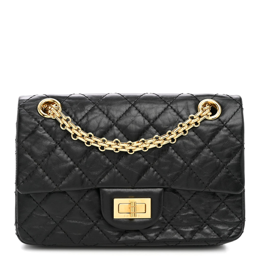 Aged Calfskin Quilted 2.55 Reissue Mini Flap Black