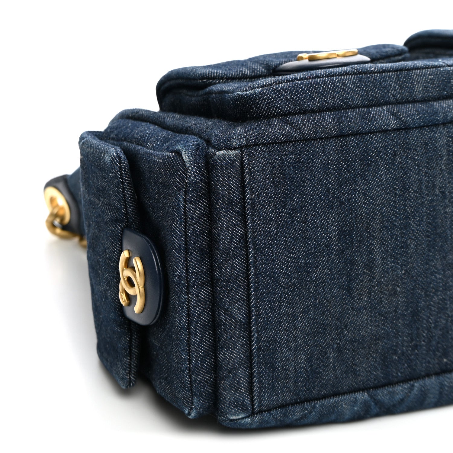 Washed Denim Quilted Maxi Trendy Pockets Hobo Dark Blue