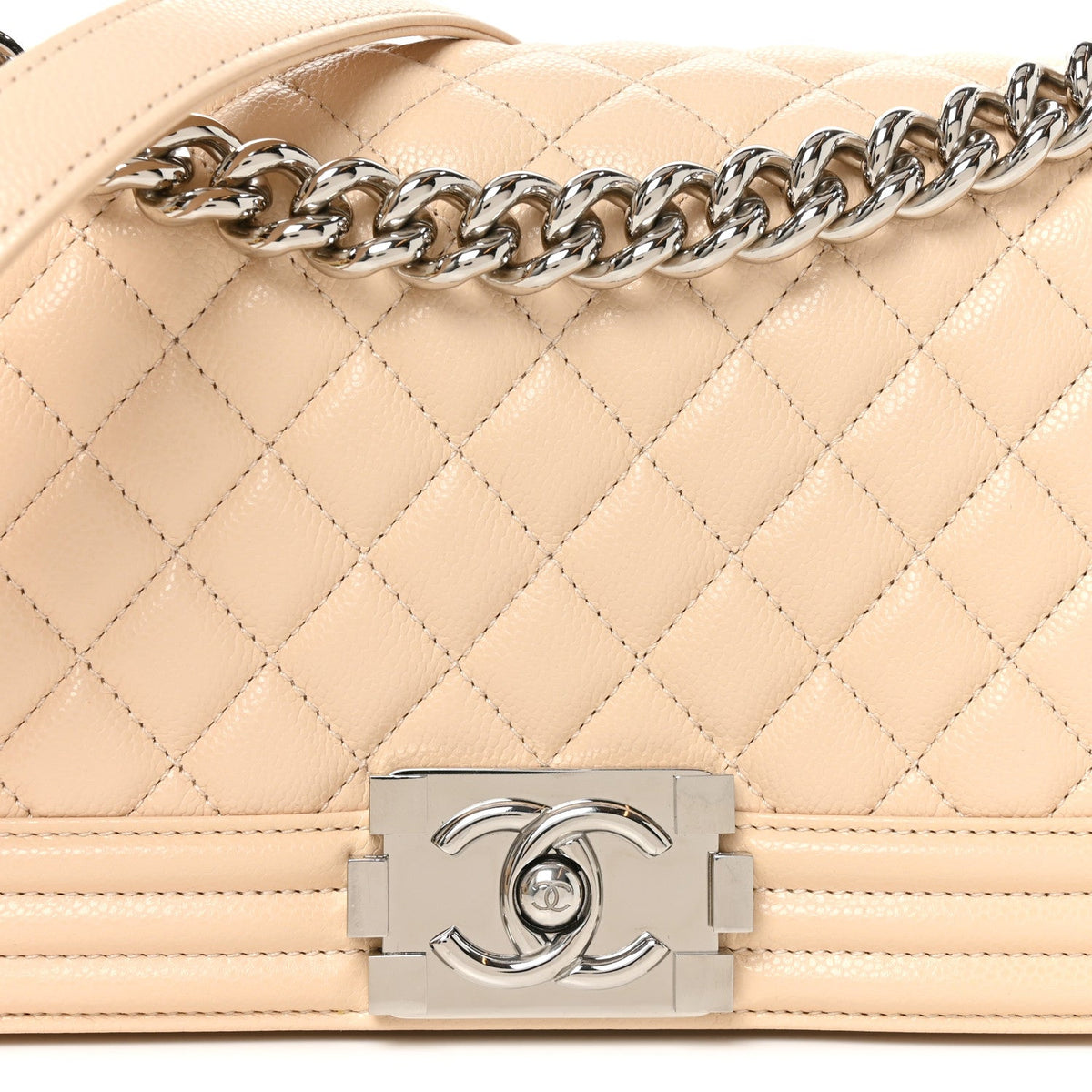 Caviar Quilted Medium Boy Flap Beige