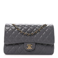 Caviar Quilted Medium Double Flap Dark Grey