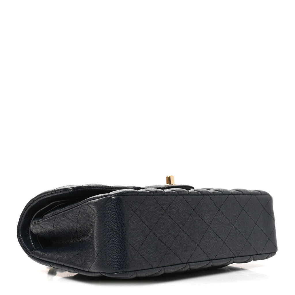 Caviar Quilted Small Double Flap Dark Navy