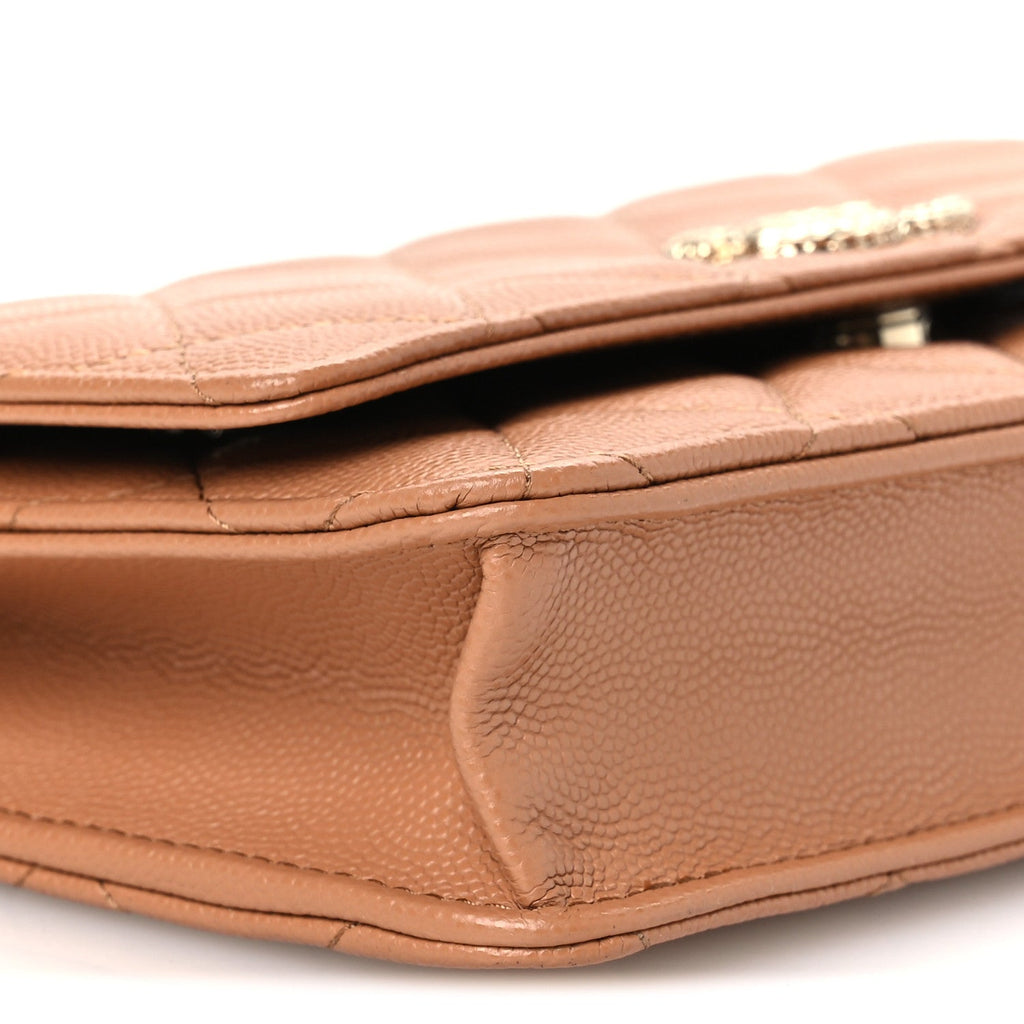 Caviar Quilted Studded CC Wallet on Chain WOC Brown