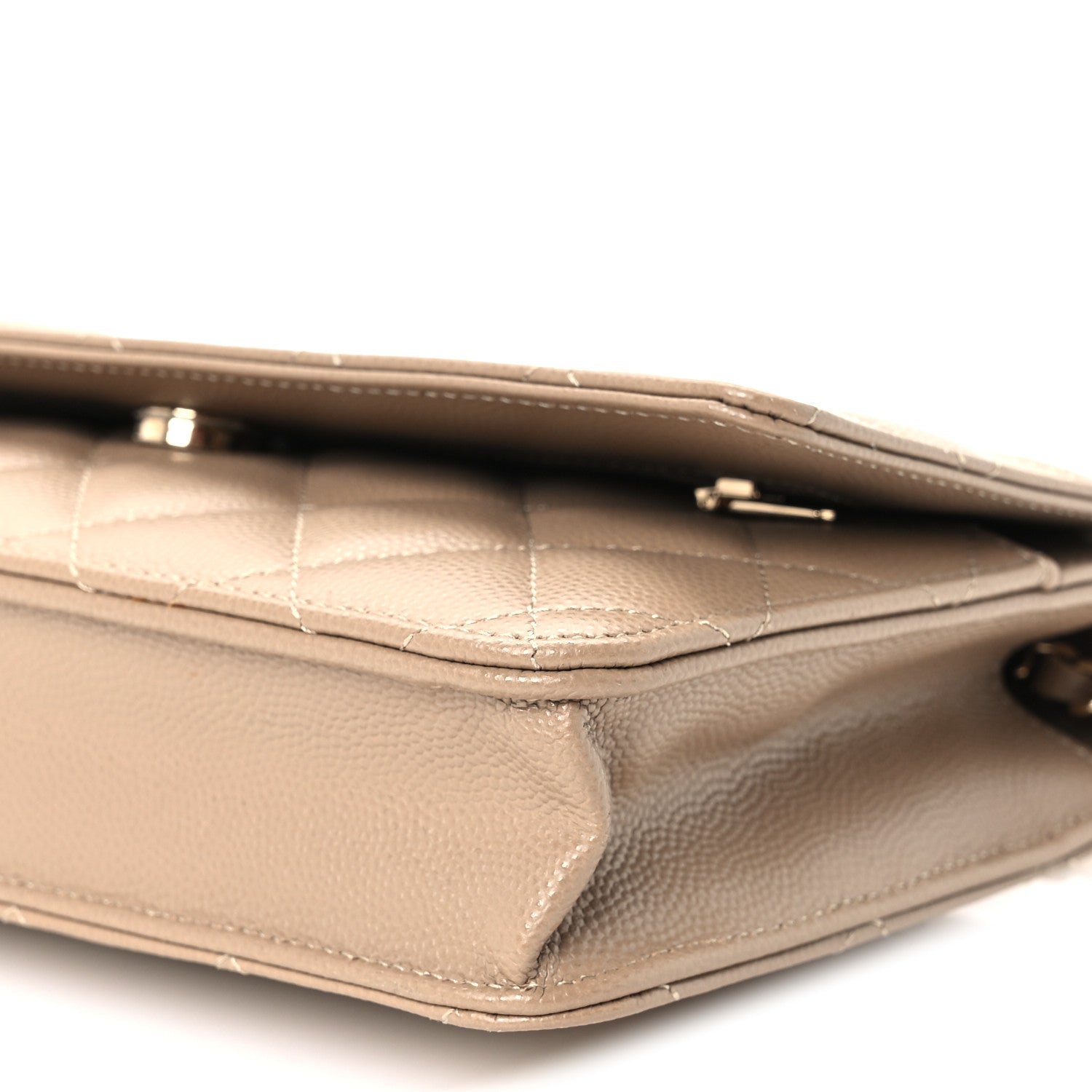 Metallic Caviar Quilted Wallet On Chain WOC Dark Gold