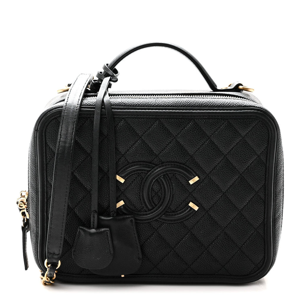 Caviar Quilted Large CC Filigree Vanity Case Black