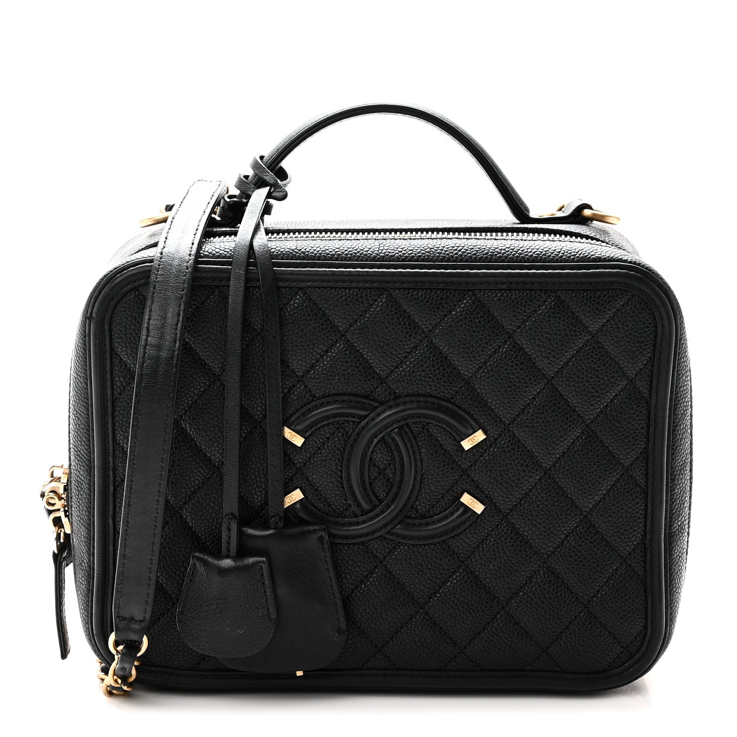 Caviar Quilted Large CC Filigree Vanity Case Black