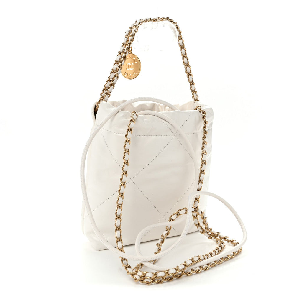 Shiny Calfskin Quilted Mini Chanel 22 White