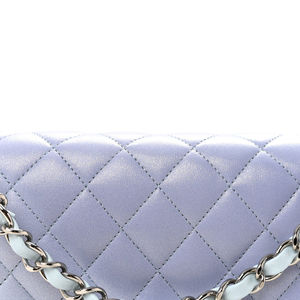 Perforated Lambskin Quilted Medium Double Flap Light Blue Light Purple White