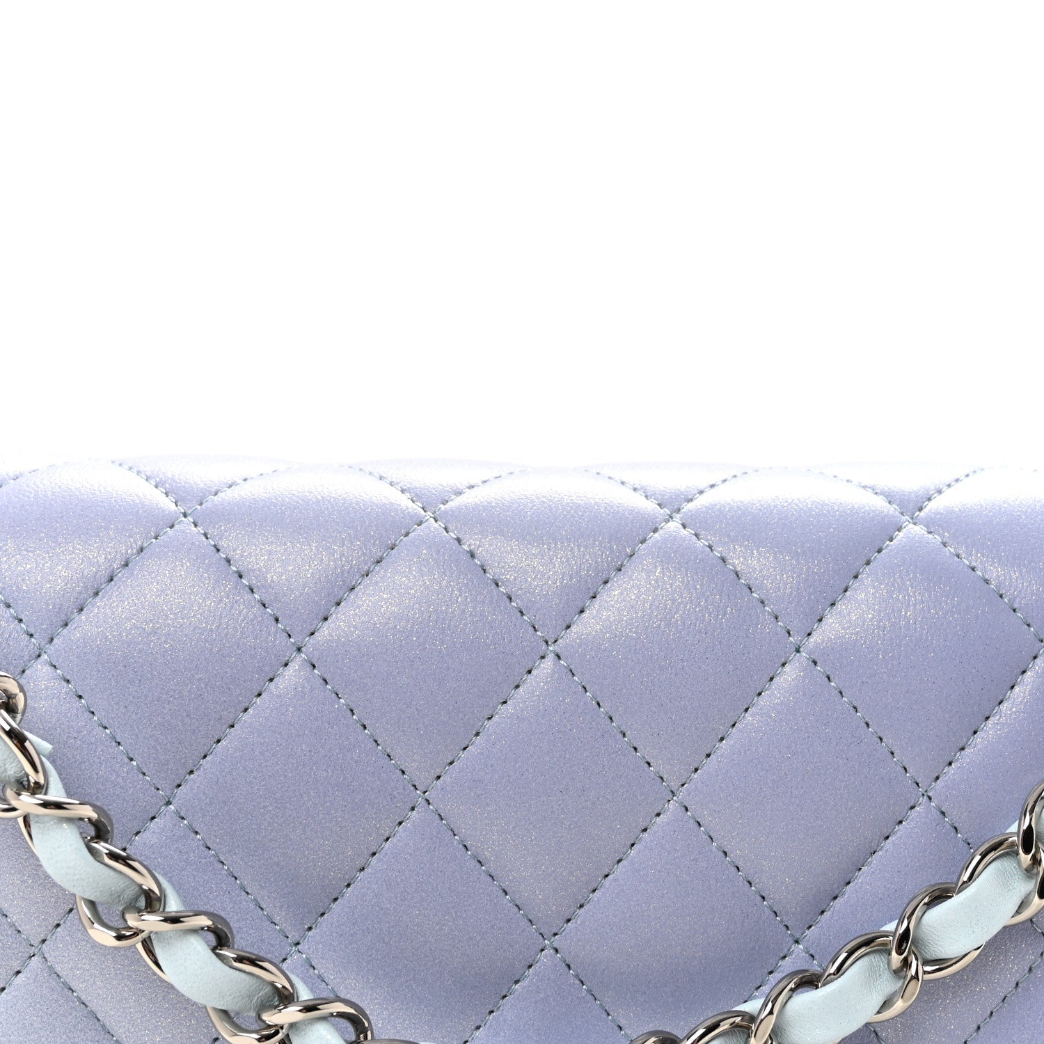 Perforated Lambskin Quilted Medium Double Flap Light Blue Light Purple White