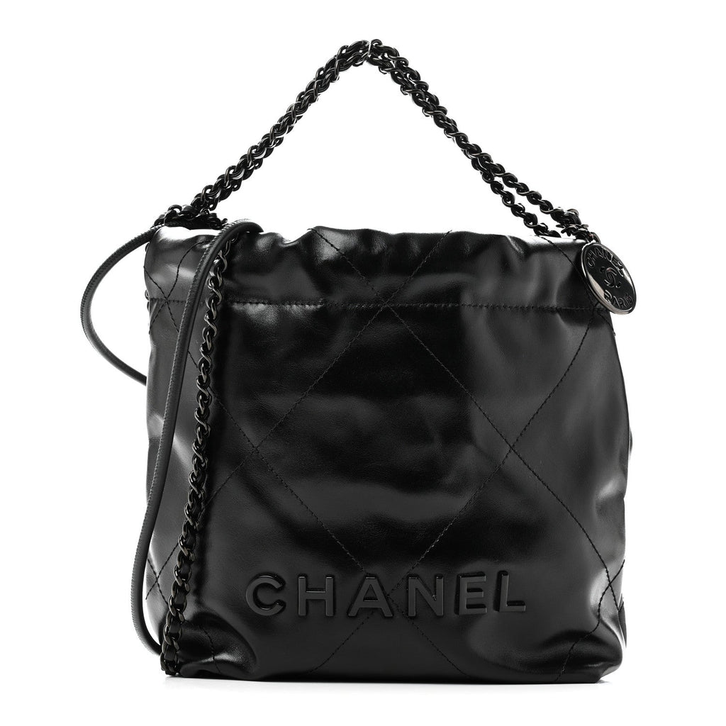 Shiny Calfskin Quilted Mini Chanel 22 So Black
