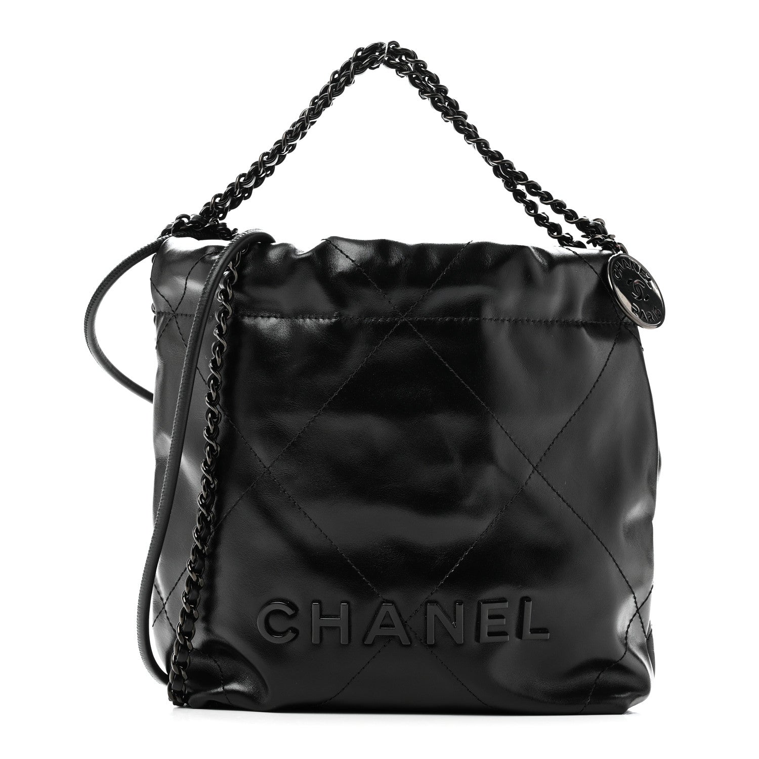 Shiny Calfskin Quilted Mini Chanel 22 So Black
