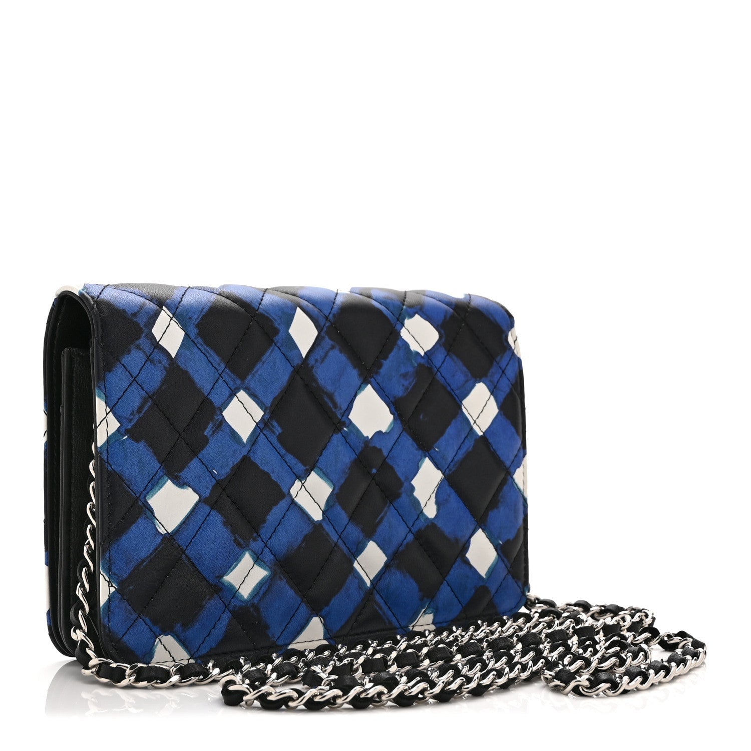 Printed Lambskin Airlines Wallet On Chain WOC White Blue Black