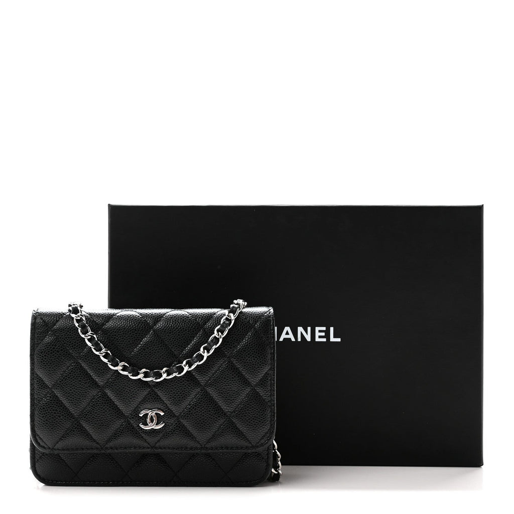 Caviar Quilted Mini Wallet On Chain WOC Black
