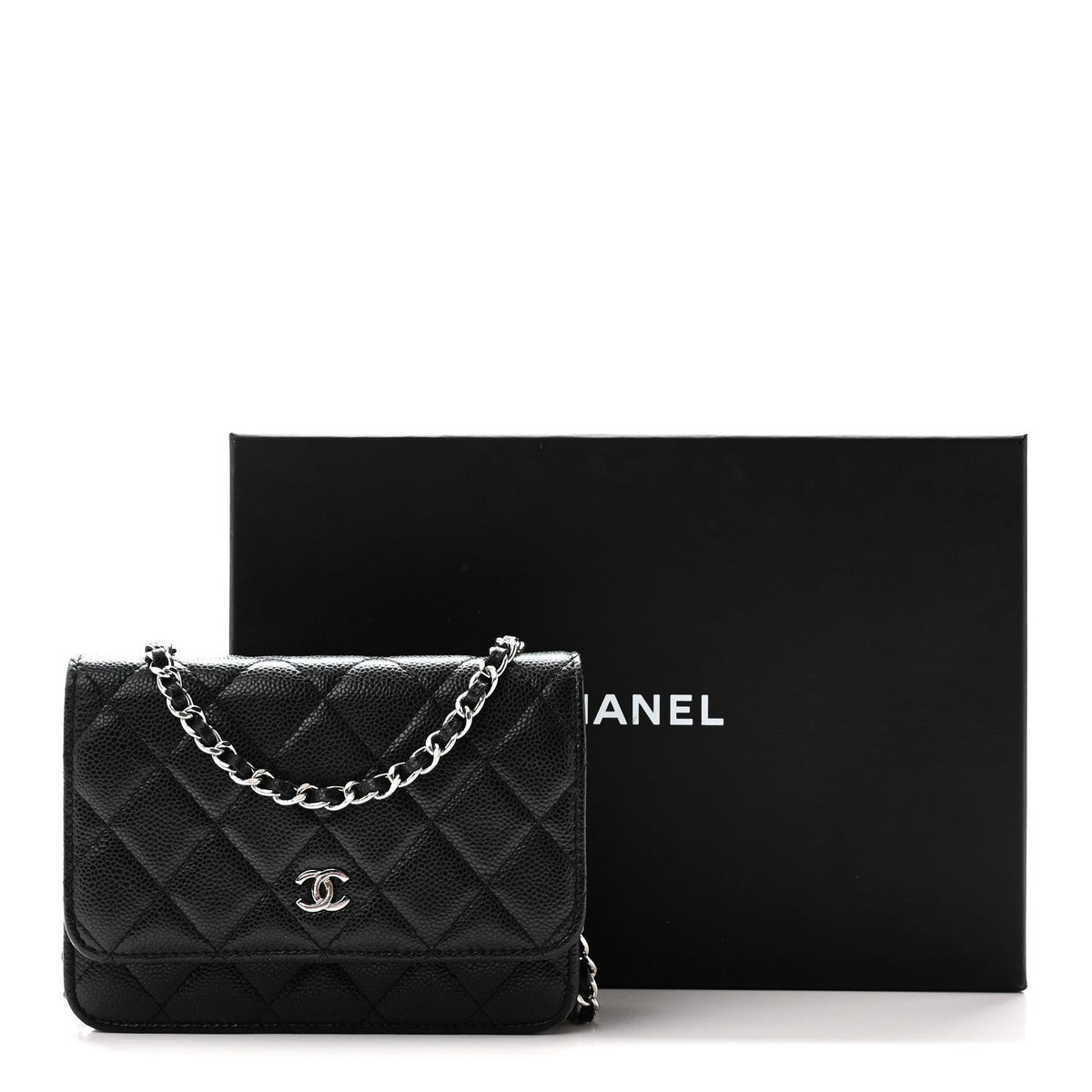 Caviar Quilted Mini Wallet On Chain WOC Black