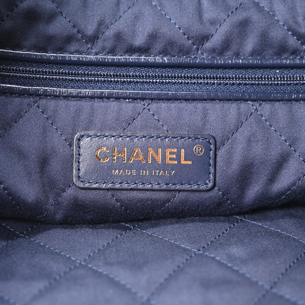 Shiny Calfskin Quilted Small Chanel 22 Navy