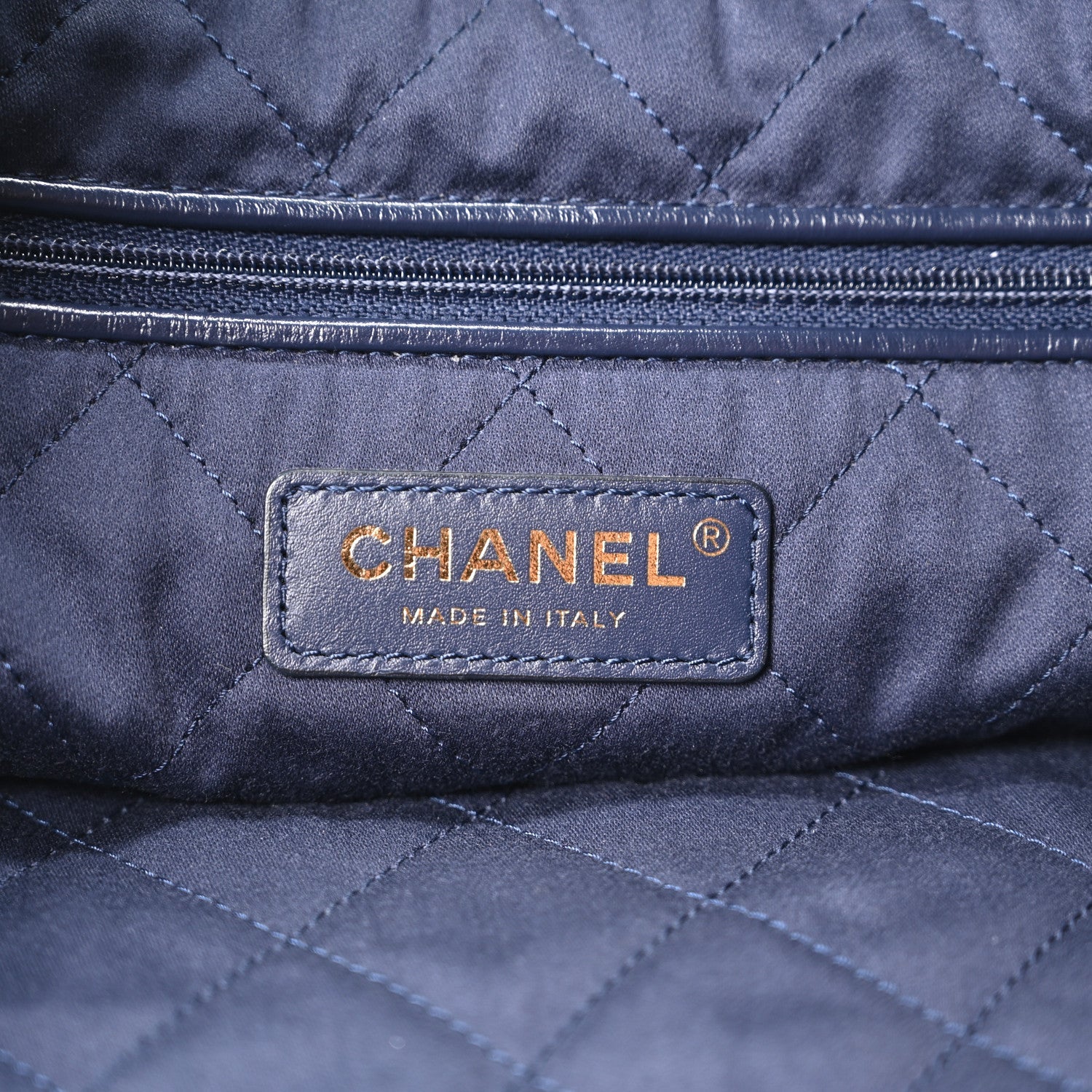 Shiny Calfskin Quilted Small Chanel 22 Navy