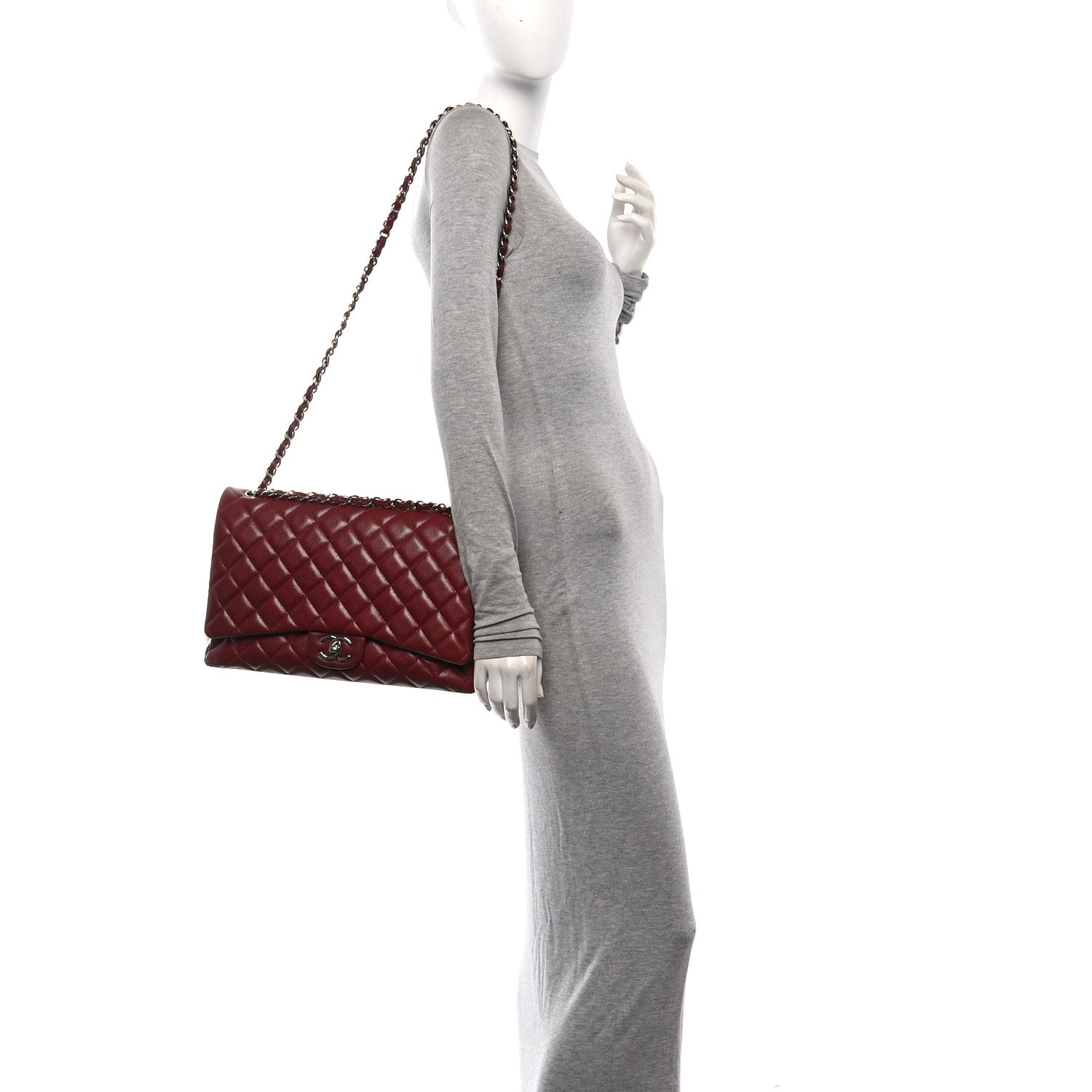 Caviar Quilted Maxi Double Flap Dark Red