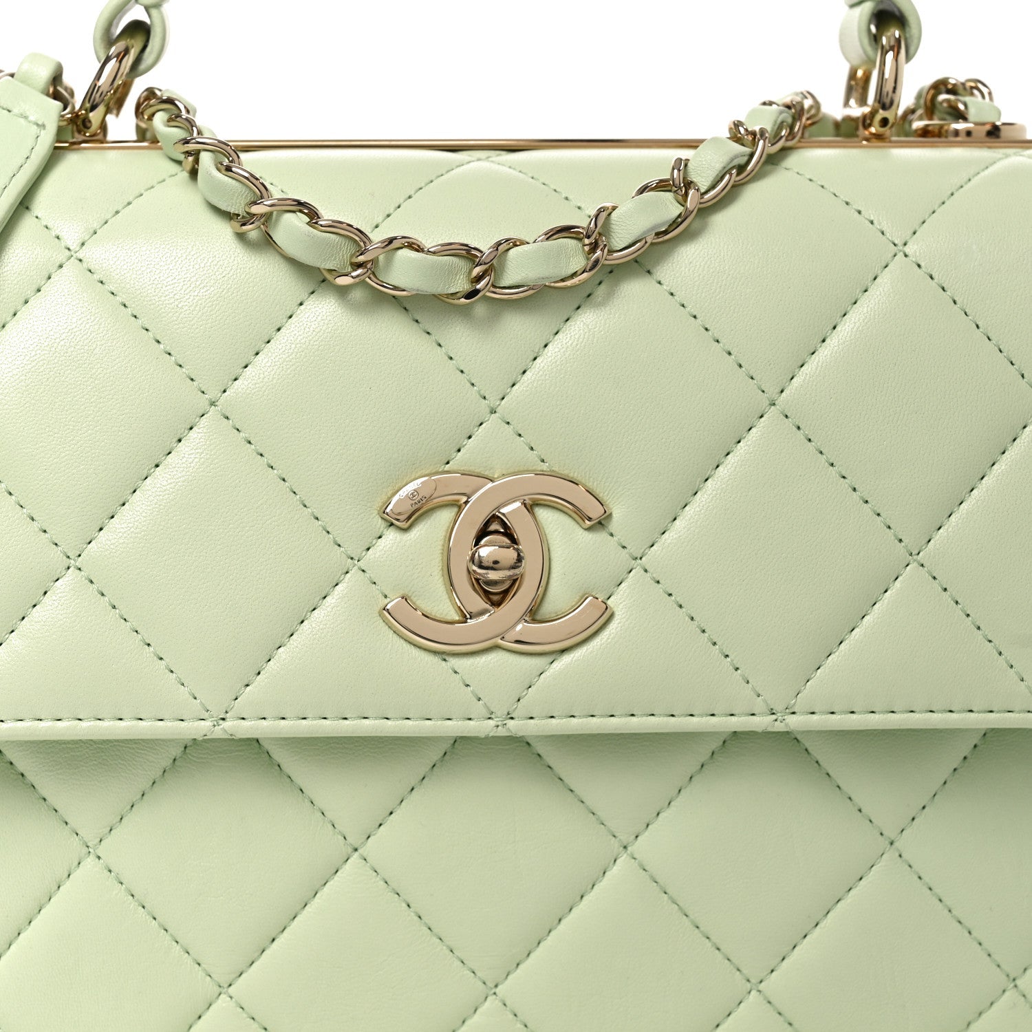 Lambskin Quilted Small Trendy CC Flap Dual Handle Bag Light Green