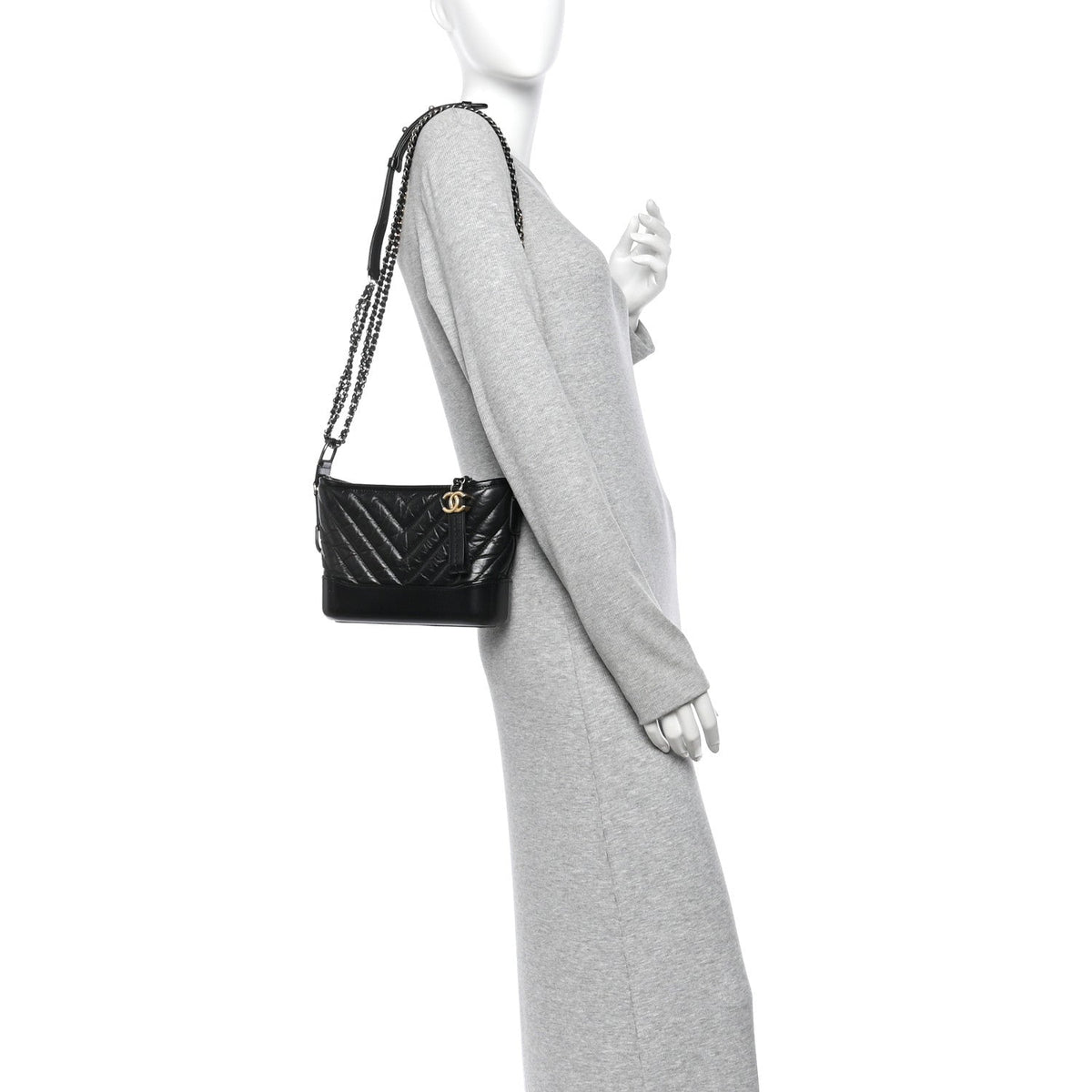 Aged Calfskin Chevron Quilted Small Gabrielle Hobo Black